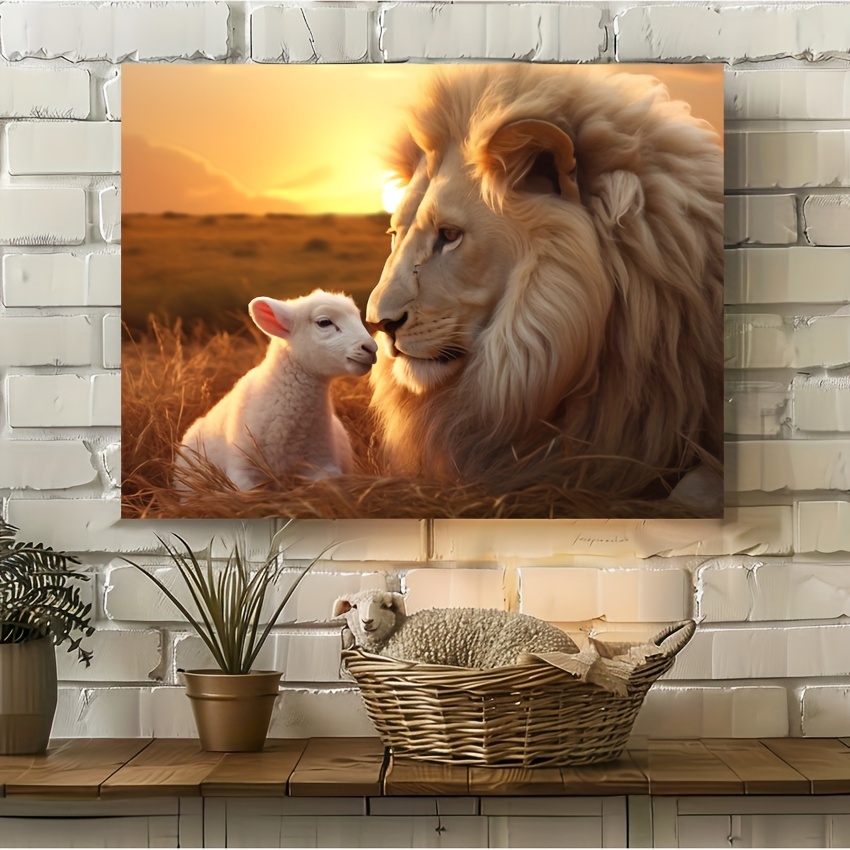 Lion Lamb Wall Art Print Art Deco Animal Poster Home Office - Temu