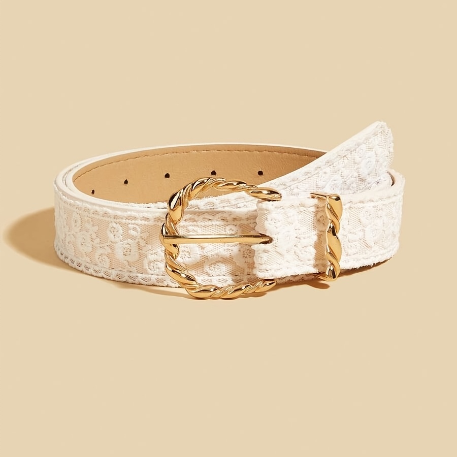 TEMU 1pc Women's Golden Lace Pu Belt, Fashionable Commute Vacation Belt For Dresses And Pants, Suitable For Dates, Parties, Casual Wear