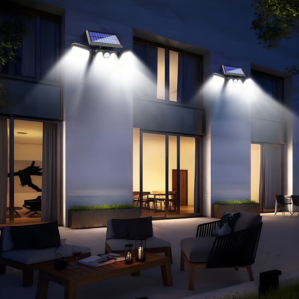 2pcs Polyhedral Lighting Wall Lights Three Sided Luminescence Solar Outdoor Lights High-Power Outdoor Motion Sensor Light Outdoor Solar Lights 300° Wide Angle Floodlight Outdoor Security Light for Patio, Garden, Yard