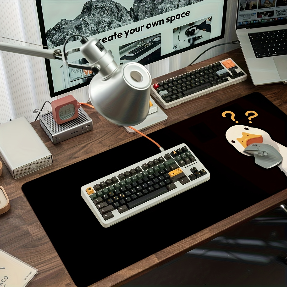 E-shop Entzückende Ente, Fragezeichen-Ente XXL Großes Mauspad 89.92X39.88Cm Erweitertes Computer-Mauspad für Kabellose Maus Tastatur mit Genähten