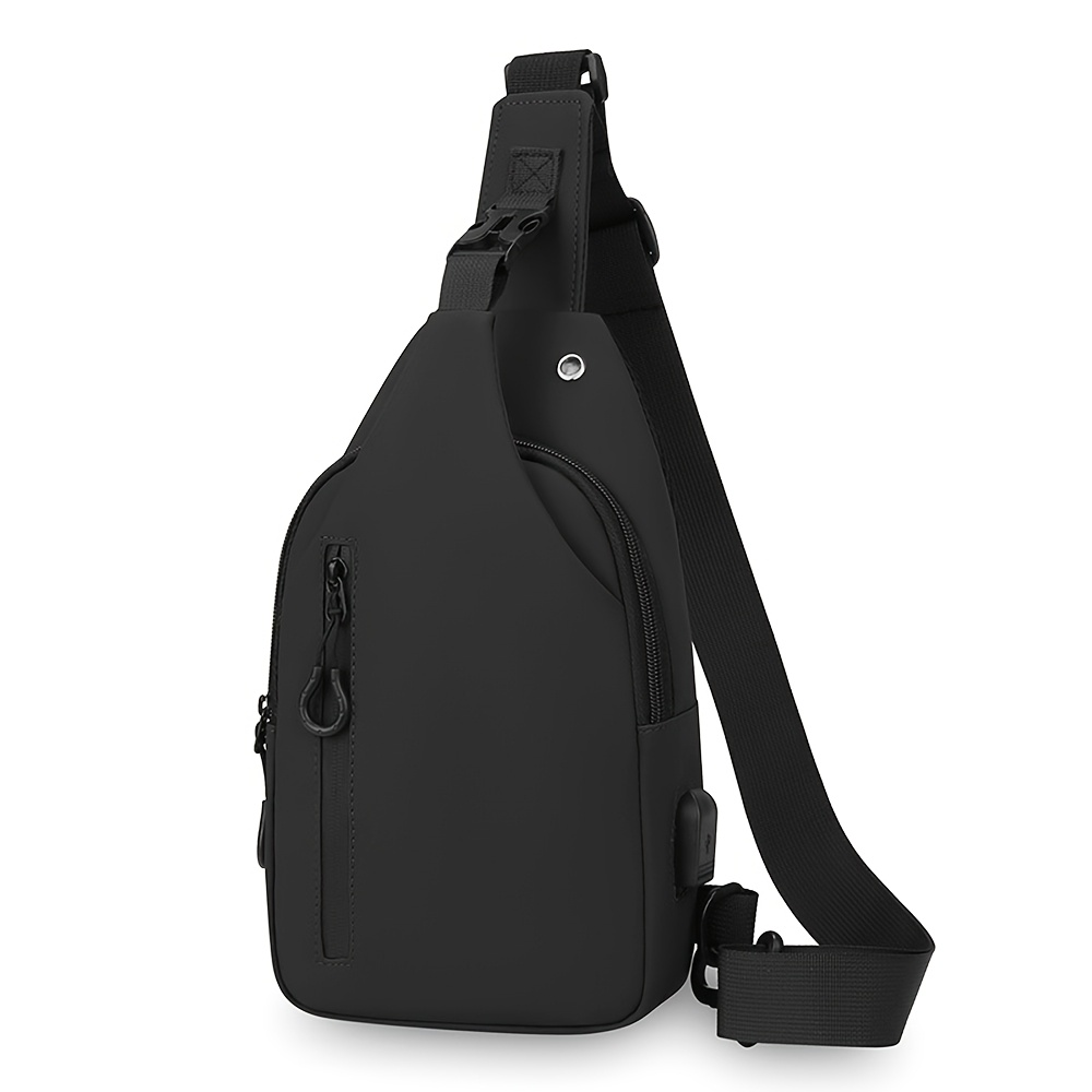 TEMU 1 Black Minimalist Men's Crossbody Chest Bag, Suitable For Daily Commuting, With A Zipper Closure And Adjustable Shoulder Strap