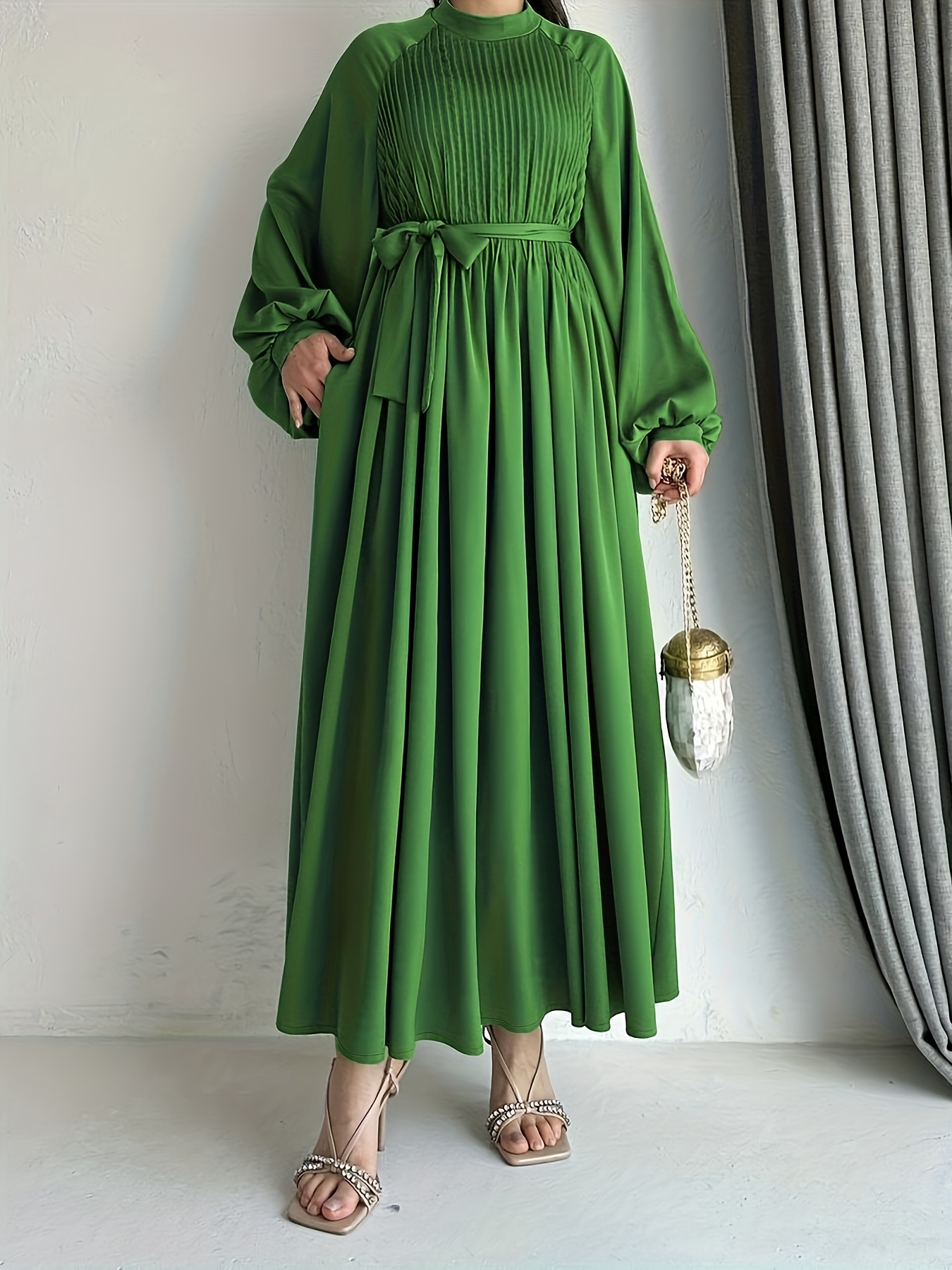 ladies middle eastern muslim elegant solid color long dress - Temu