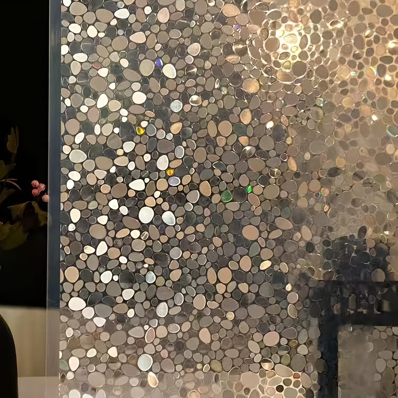 TEMU Glass Film With A Laser Stone Pattern, Static Cling Film For Bathroom Windows, Adhesive-free Privacy Decorative Window Cover, Suitable For