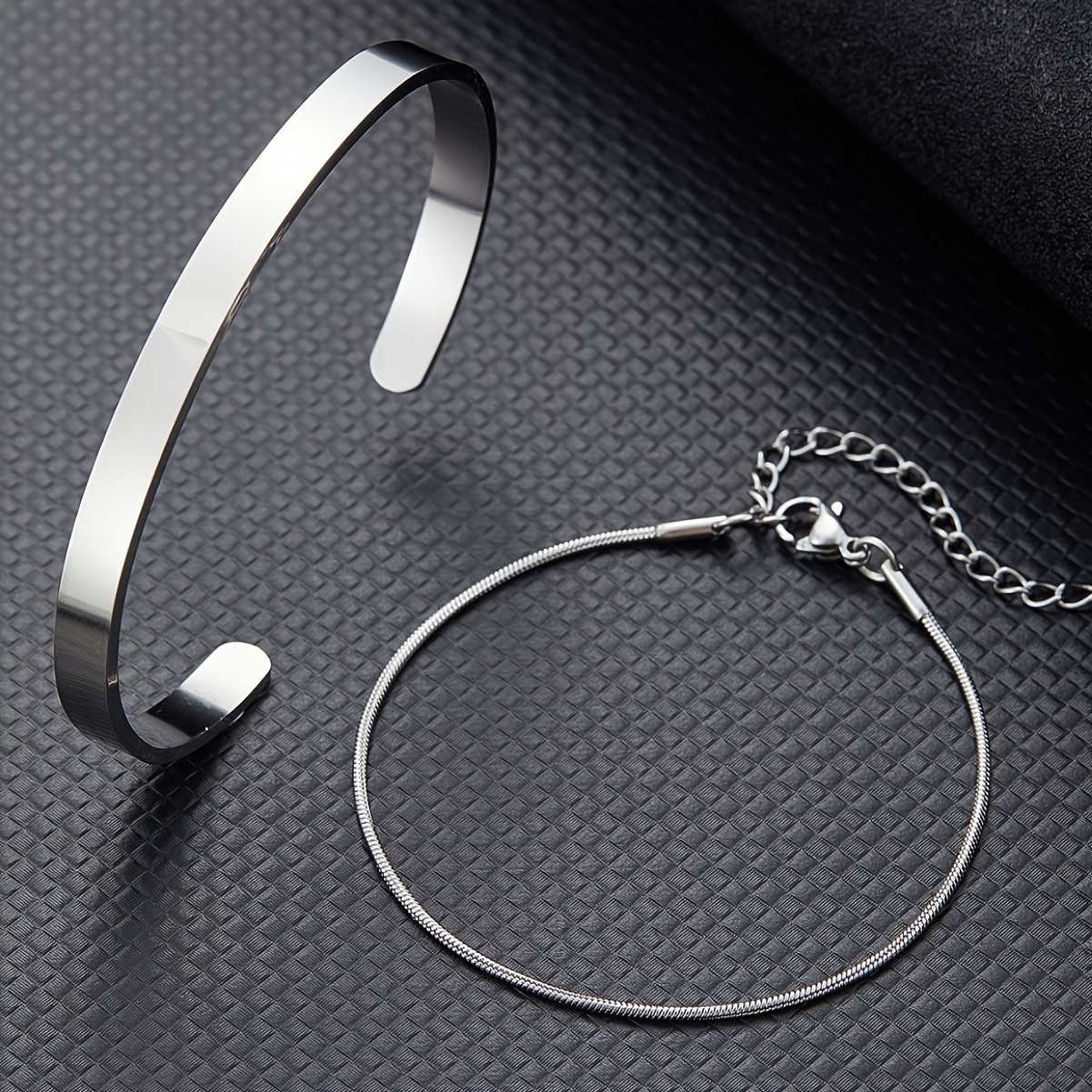 TEMU 2pcs Set Of Simple 201 Stainless Steel Bangle Bracelets