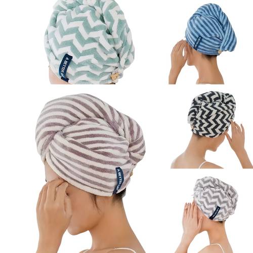 modern striped quick dry hair wrap soft absorbent microfiber hair cap low polyester blend head wrap with character theme 295gsm bathroom and