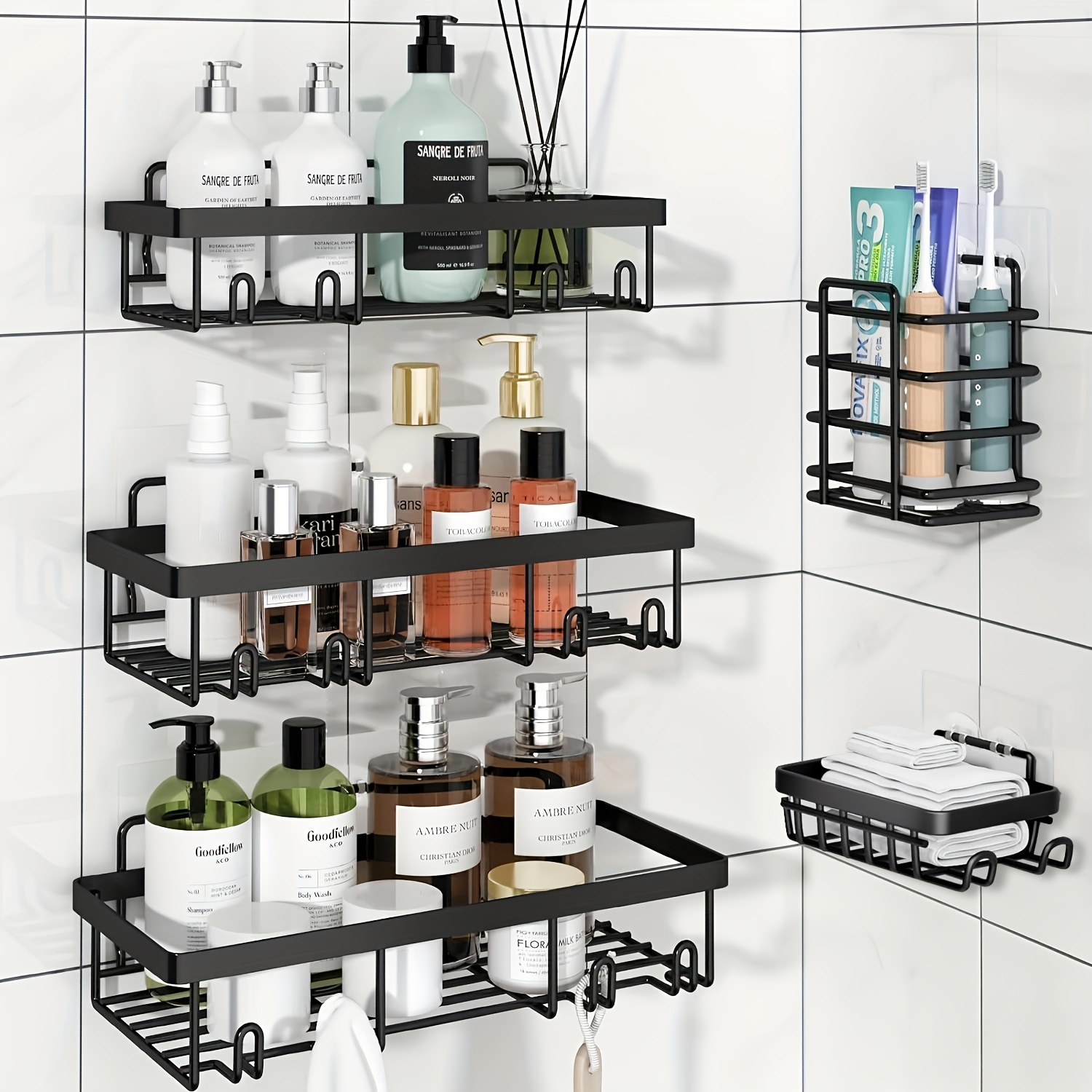 TEMU Shower Caddy, Bathroom Shower Organizers, Black Shower Shelves For Inside Shower With Soap Caddy & Toothbrush Holder, Stainless Steel Wall Rack