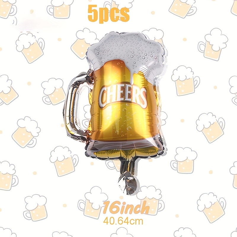Image of 5pcs 16-inch Beer Mug-shaped Aluminum Foil Balloon Set For Camping-themed Party Decoration, Graduation, Bridal Gifts, Party Backdrop Decor, Wedding And Birthday Party Supplies