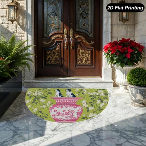 1 chinoiserie vase semicircular door mat ornate chinese suitable for indoor outdoor use semi circle welcome with vase machine entrance hallway kitchen bathroom