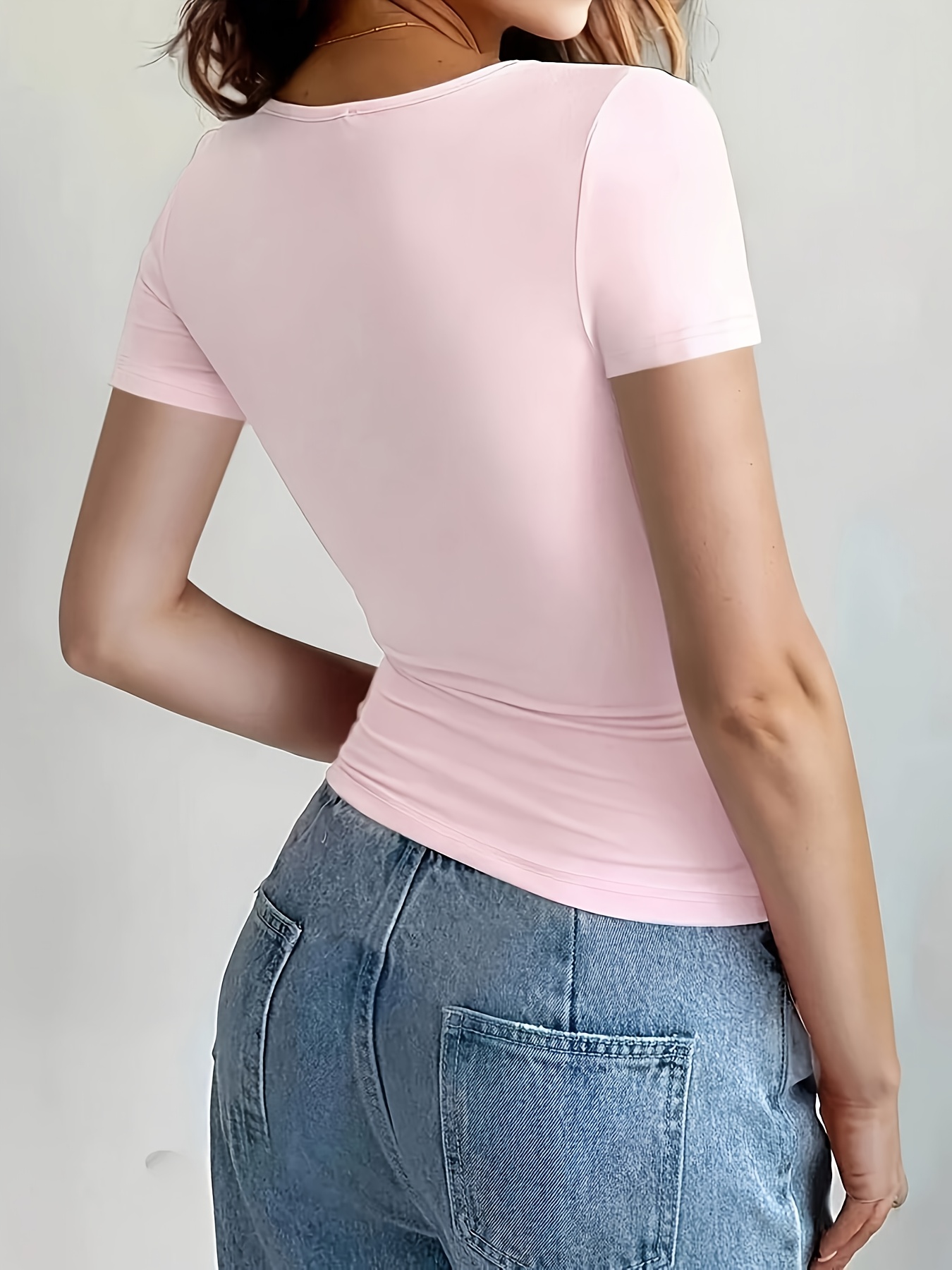 Women'S Y2K Crew Neck Short Sleeve Short Length Polyester T-Shirt, Solid Color, Slight Stretch, Knit Fabric, 180g/m?, No Belt, Pullovers Placket, No Chest Pad, Skinny Fit, for Daily Wear, Summer, School Return