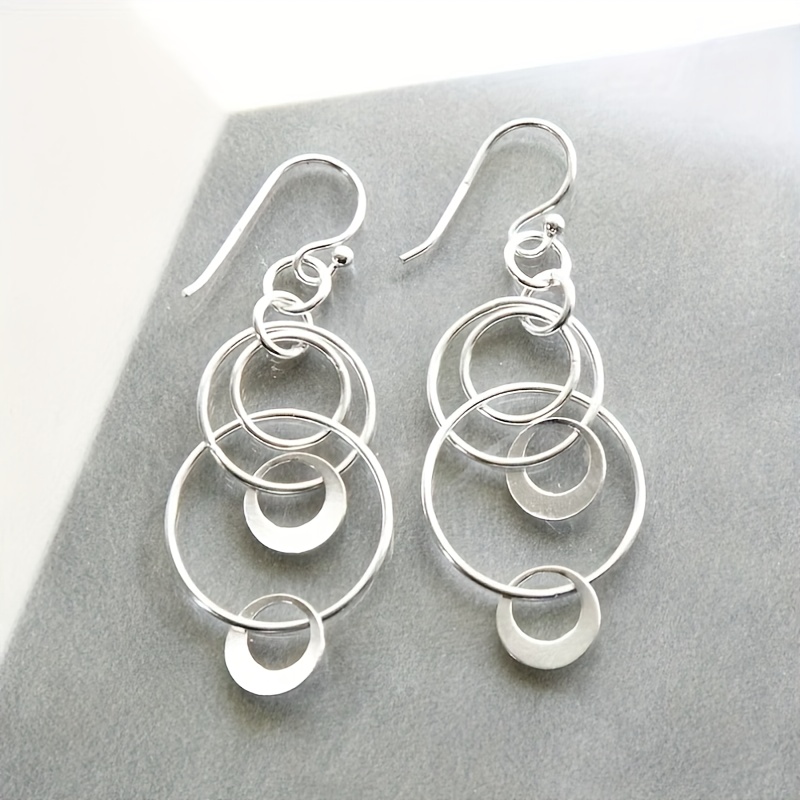 

2pcs Creative Geometric Circle Alloy Dangle Earrings, Jewelry Gift