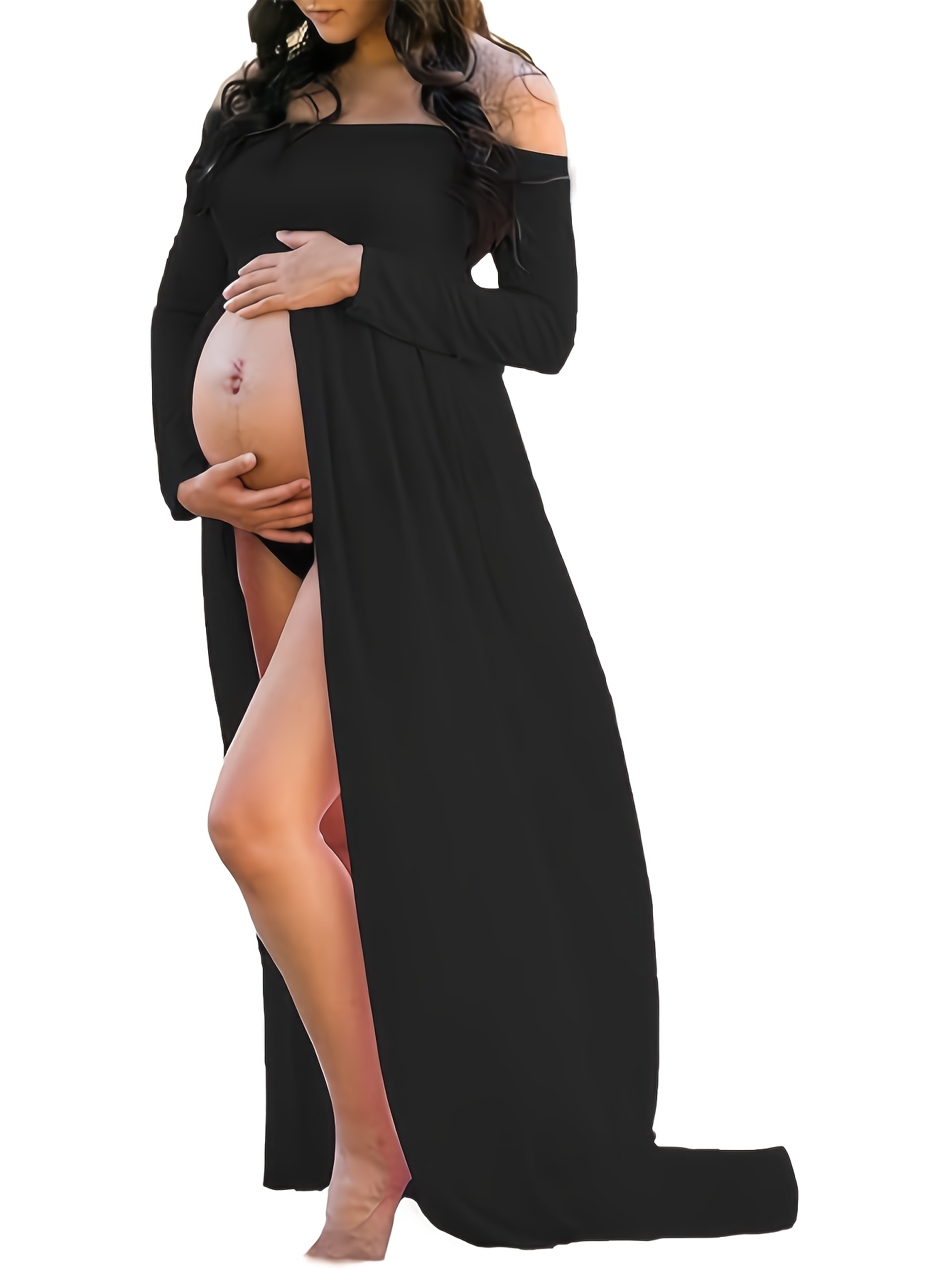 knee length dresses for ladies Full Sleeves Maternity Dress for Photoshoot Boho Maternity Gown Baby 18w / F22