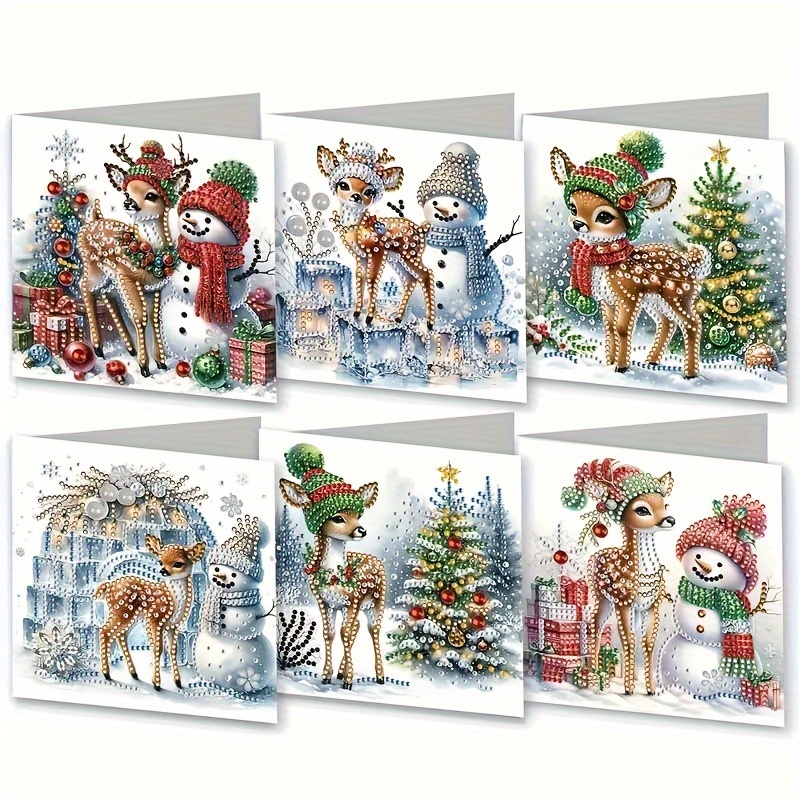 Image of 6pcs Diy Diamond Painting Kit - Santa Claus Themed Greeting Cards With , Mixed Shape Diamonds, Paper Craft Set For Adults & , Holiday Parties & Gifts