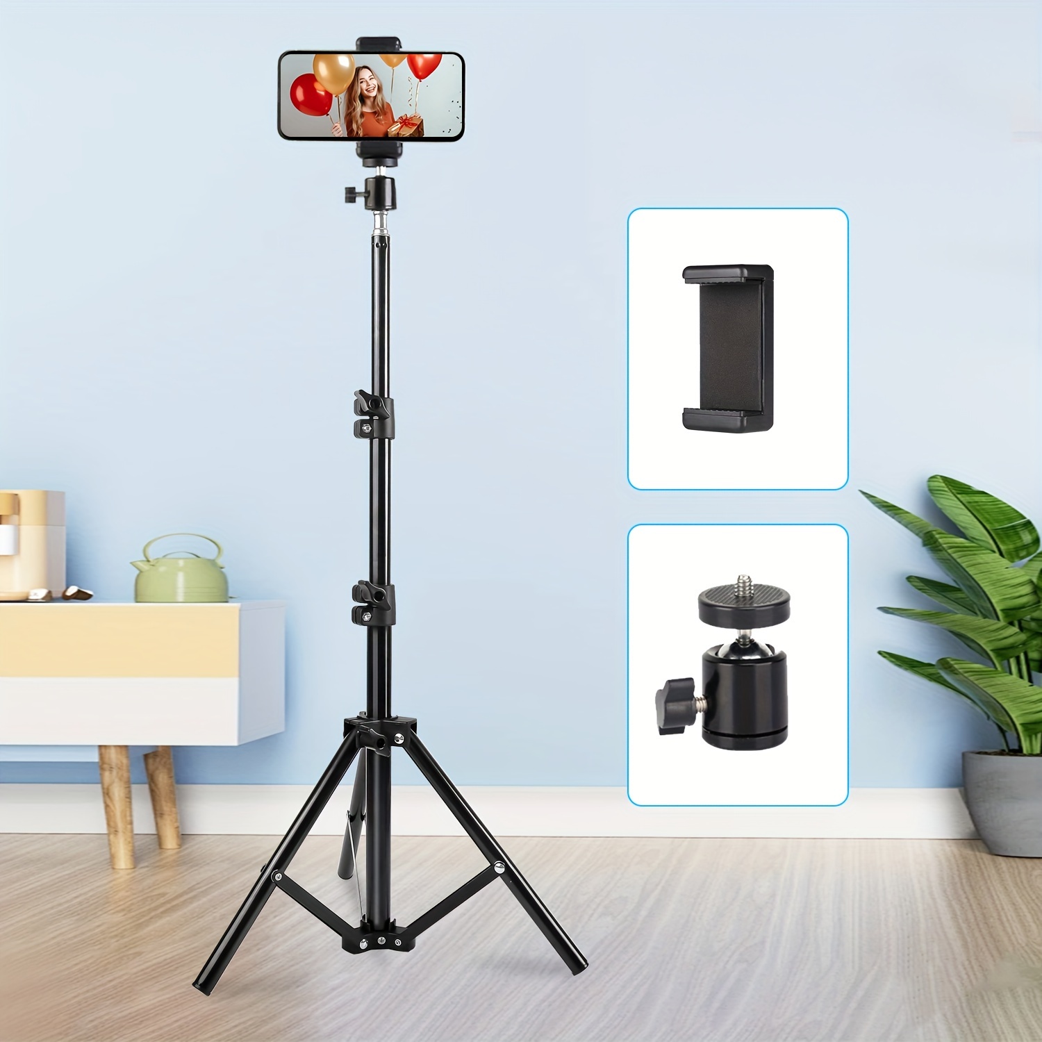 TEMU Trépied de projecteur en métal réglable - Extensible, 43 pouces, interface 1/4 pouce, support de hauteur réglable, adapté aux , aux selfies, aux