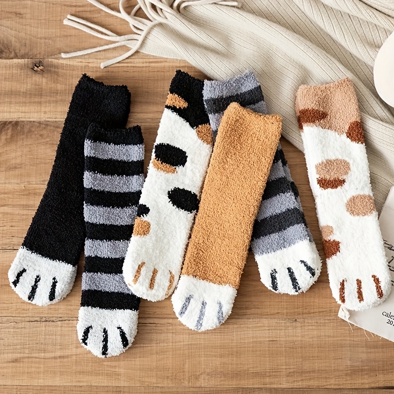 

Women's Plush Slipper Socks 5-pair Pack, Animal-themed Knee-length Fuzzy Warm Crew Socks With Non-slip , Polyester & Spandex , Machine Washable, & Floor Socks