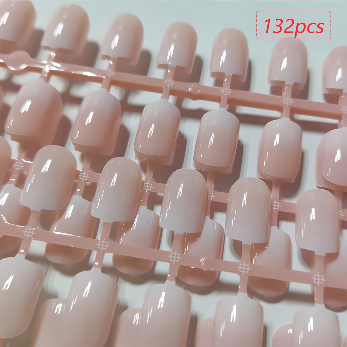 TEMU 132pcs Gradient Pink And White Press-on Fake Nails Suitable For Daily Wear Wedding Parties - Short Square Full Coverage Glossy Reusable Fake