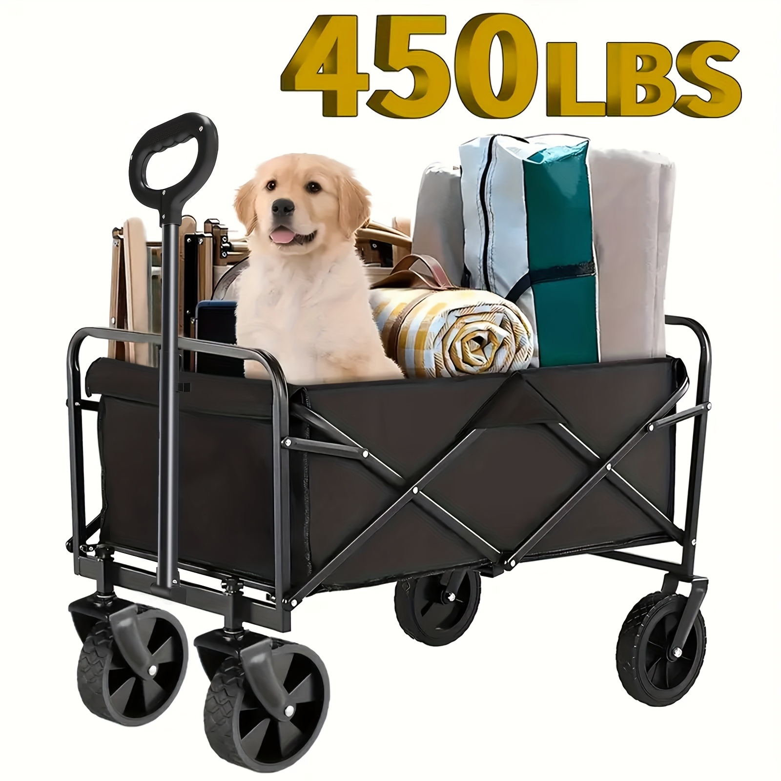 1pc 680LBS 450LBS/ 330LBS/ 220LBS Folding Wagon Cart, Heavy Duty Utility Portable Foldable Outdoor Beach Garden Cart With 360°All Terrain Wheels, Side Pockets, Large Capacity Collapsible Wagon Equipment Carts For Camping, Sports, Lawn And Gardening