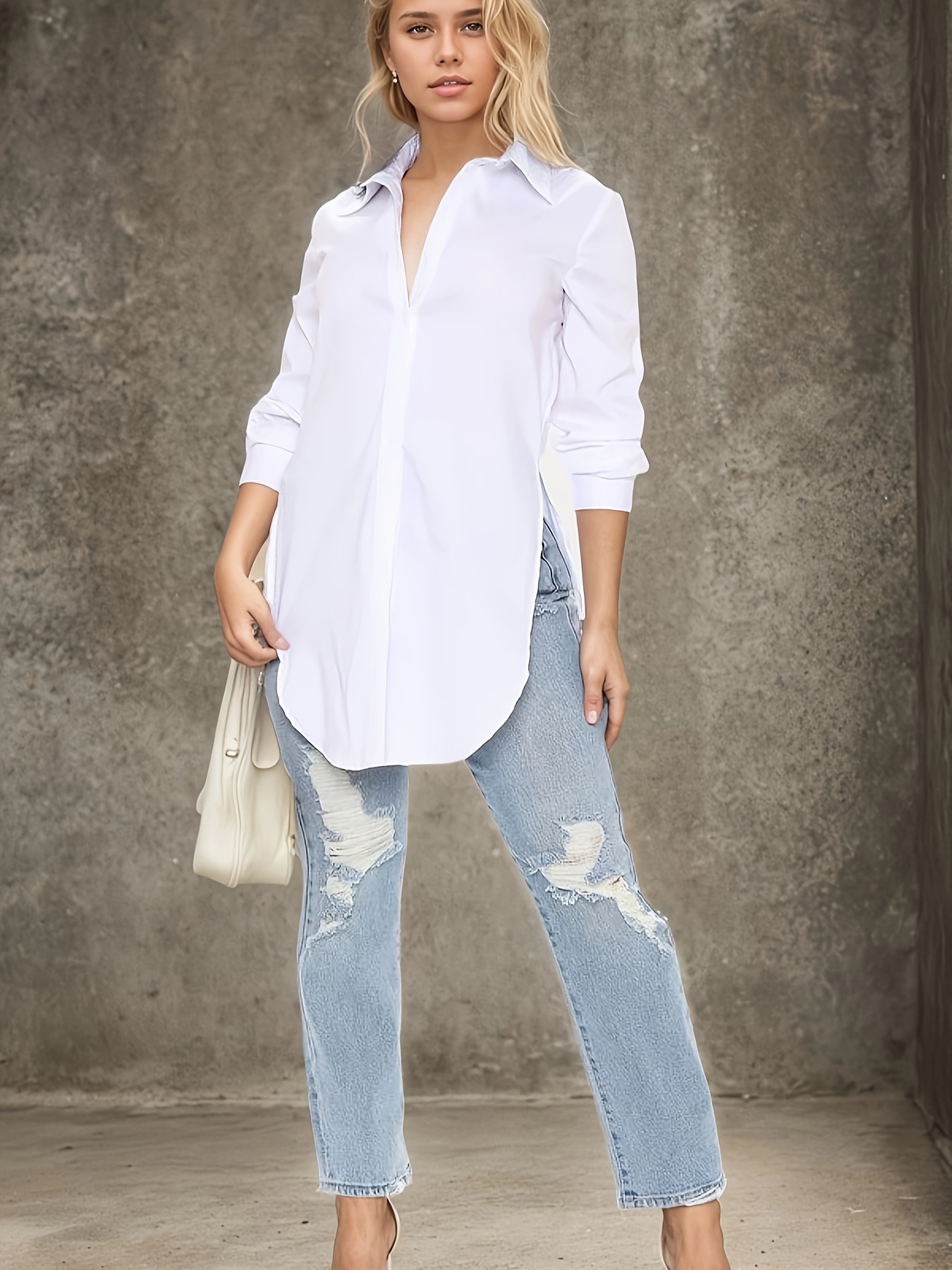 women's elegant white long sleeve shirt classic collar Temu Germany