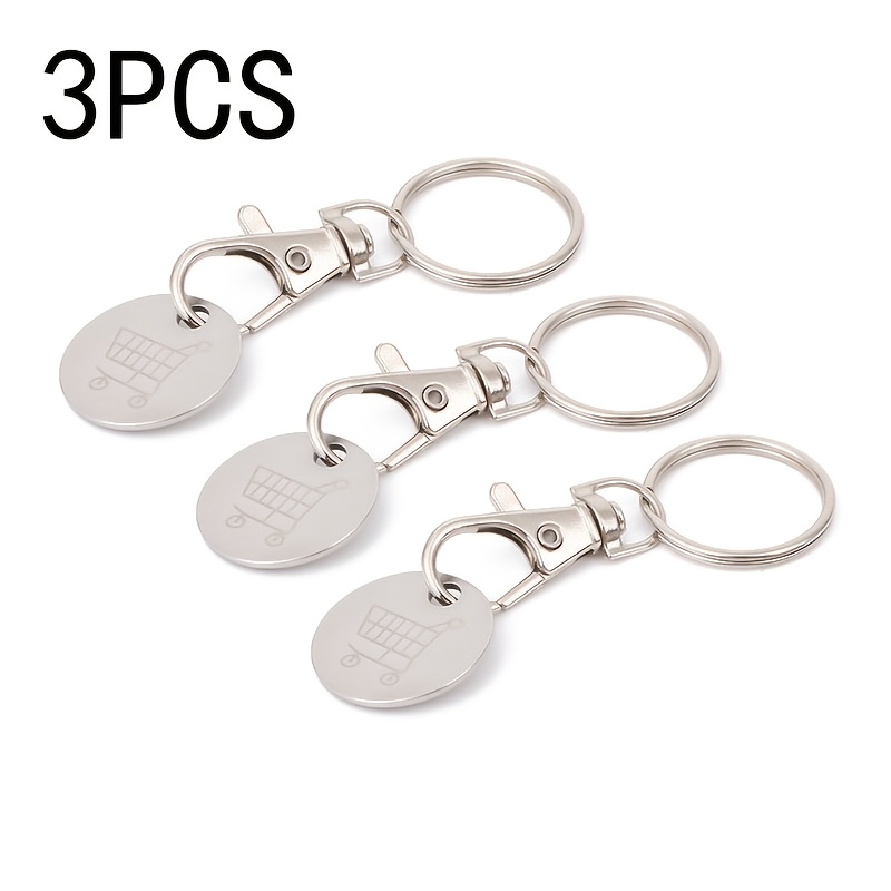 Image of 3pcs Set Silvery Stainless Steel Token Keychain Supermarket Shopping Cart Laser Logo Metal Shopping Coin Keychain