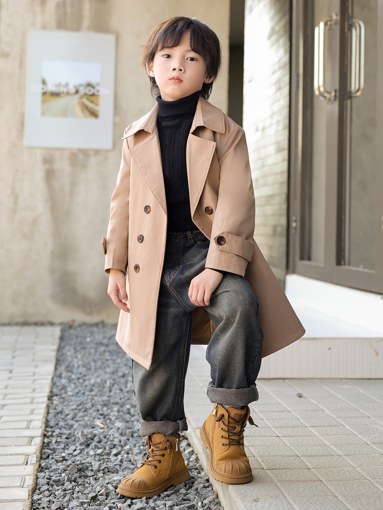 boys length stylish trench coat cool outerwear Temu United Kingdom