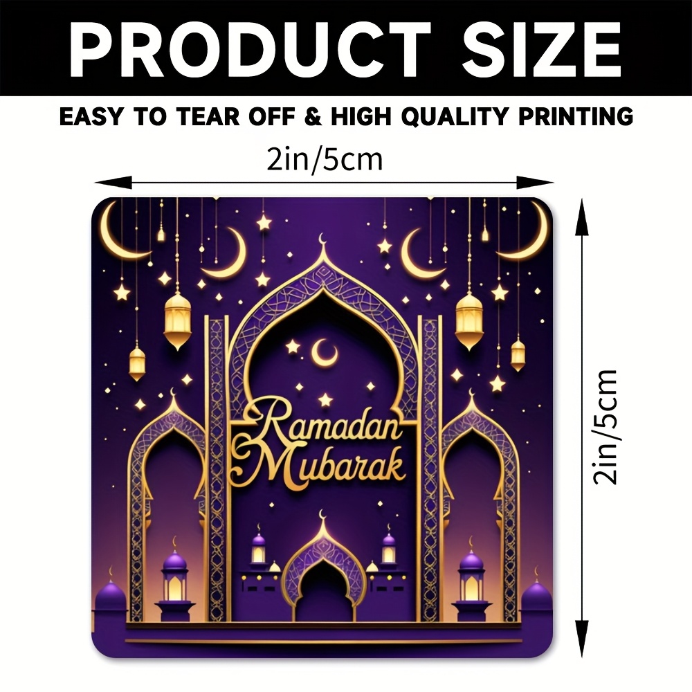 1pc Mubarak Candle Label Stickers - 5.08x5.08cm Self-adhesive Stickers With , Stars & Design, Vibrant Purple & Golden Eid Al-fitr Gift Decorations, Religious Event Decor