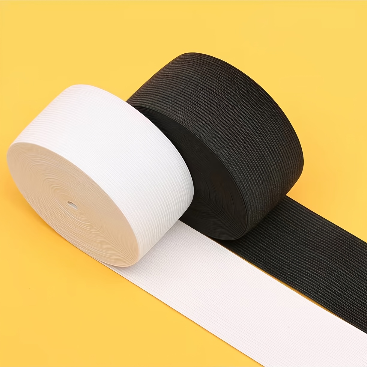 TEMU High-elastic Durable Wide Flat Elastic Band. 2 Rolls X 4m Long X 4cm Wide Black And White High-elastic Elastic Bands For Clothing, Pants Waist,