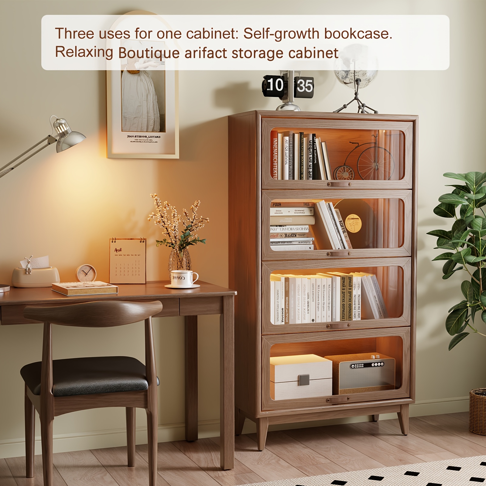 wooden bookshelf multi layer bookshelf with tempered cabinet glass door brown decorative cube storage box bookshelf multi functional storage cabinet suitable for kitchen home office Product details 7