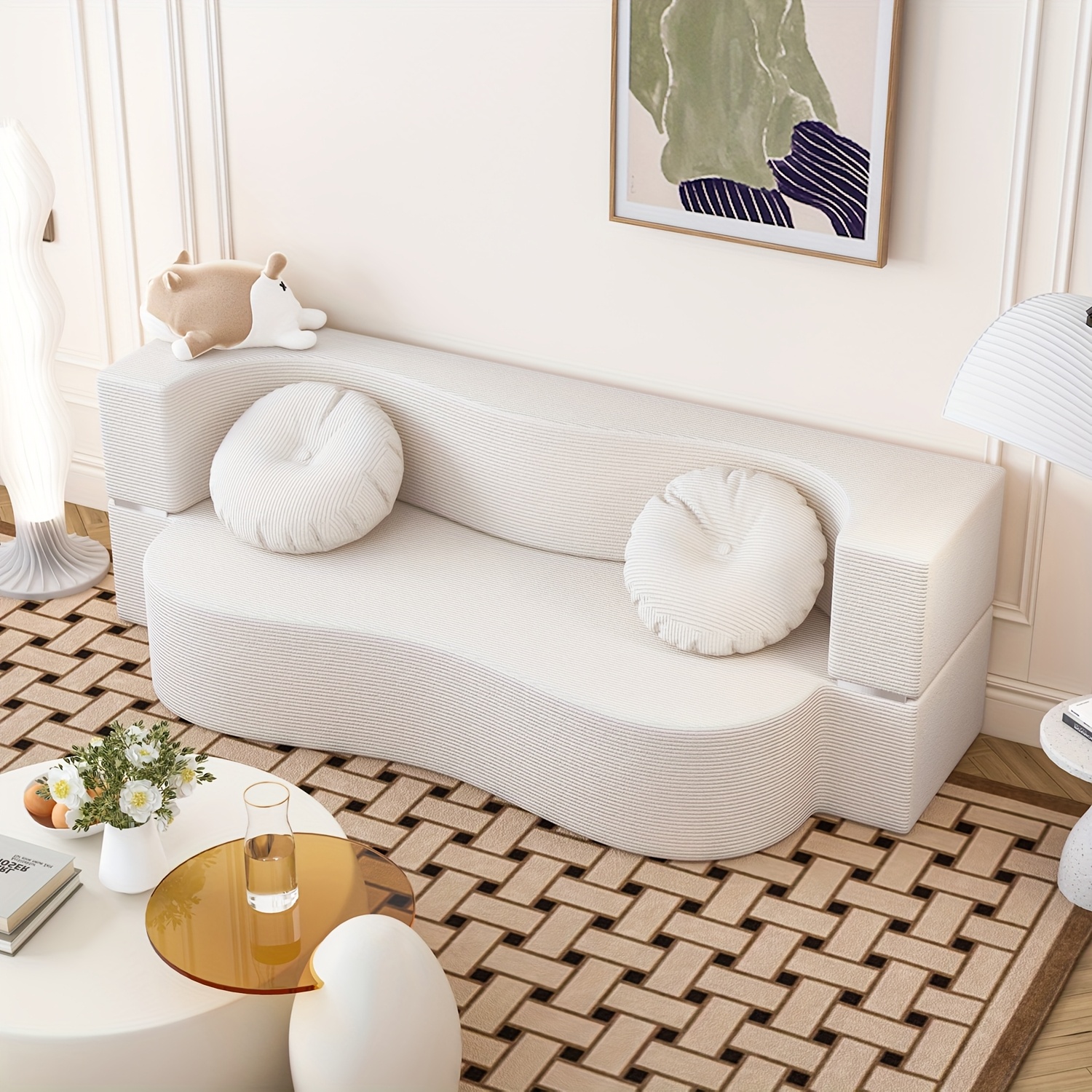 Convertible Sofa Bed For Two, Featuring A Folding Design, High-density Foam Mattress, Perfect For Lounging In A Dorm Or Playroom.