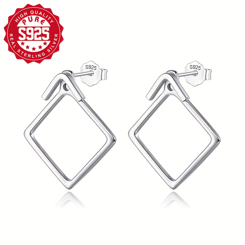 S925 Silver Geometric Square Earrings for Women