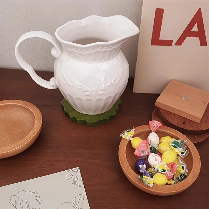 1set creative and fun solid wood burger cup cushion wooden craft fruit plate tea cushion home storage desktop multifunctional decoration details 3