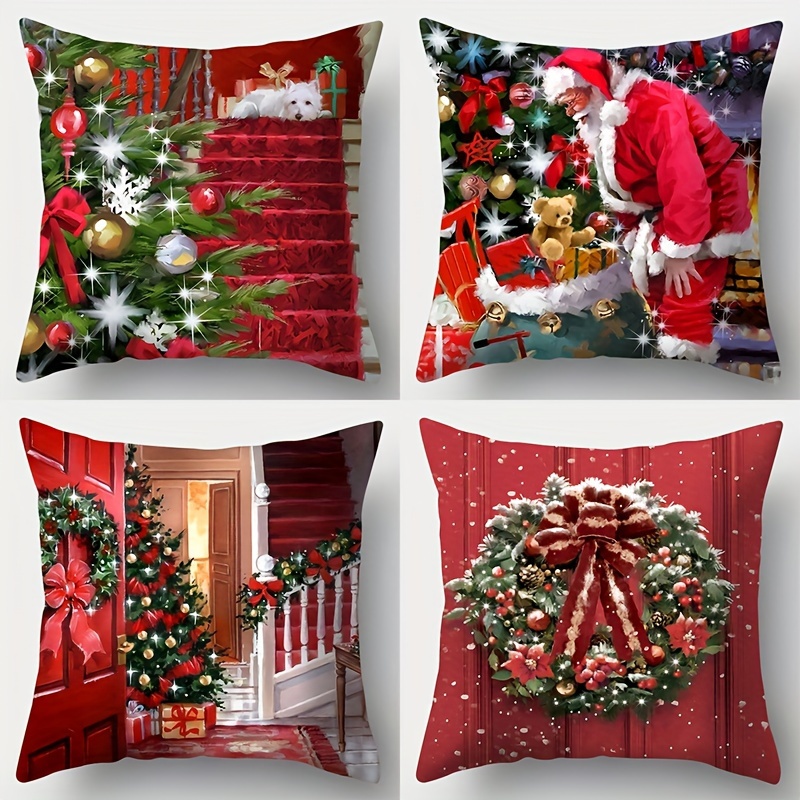 TEMU 4- Christmas Throw Pillow Covers, 17.7x17.7 , Contemporary Style, Polyester, Zippered, Printed & Christmas Scenes, Wash , Sofa Cushion Covers For