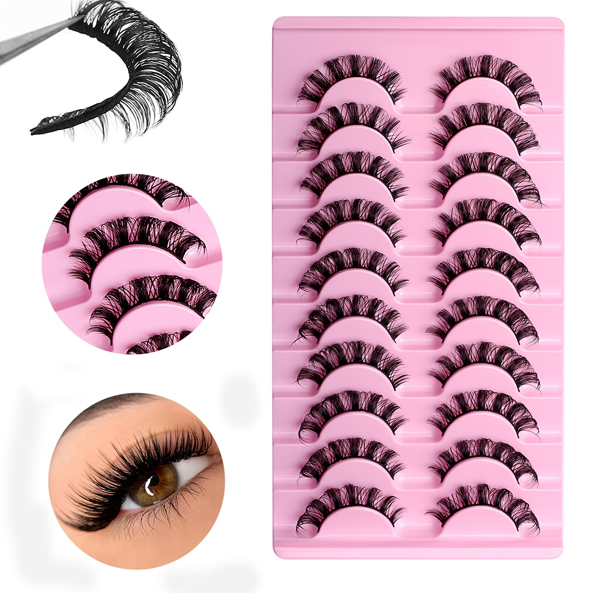 

10 Pairs Dd False Eyelashes - Natural Look, 3d Effect, Lashes For Beginners, Easy Application With Pink Tray Included, Beginner Eyelashes | 3d Effect Lashes | Precision Application Tool