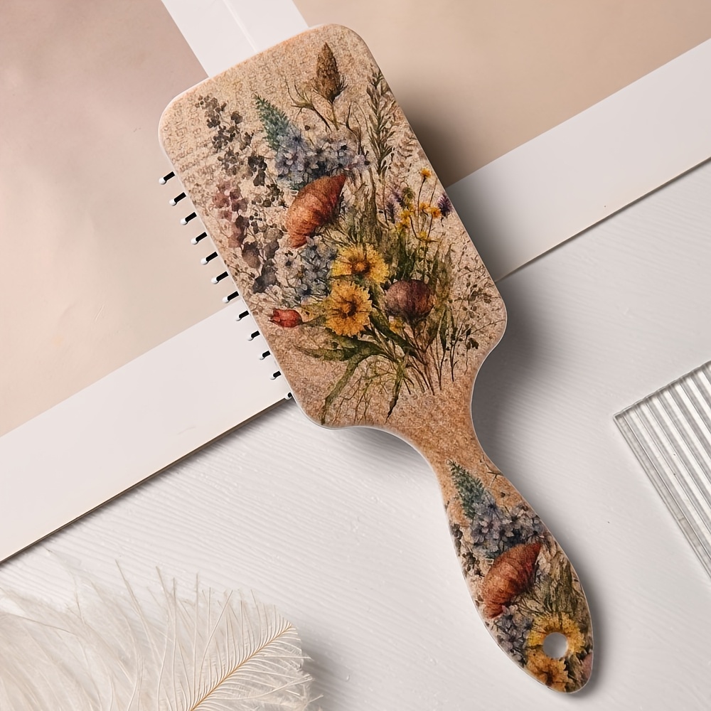 Image of 1pc Retro Floral And Wild Flower Pattern Air Cushion Hair Comb, Nylon Brush, Anti-static Abs Handle, Suitable For All Hair Types