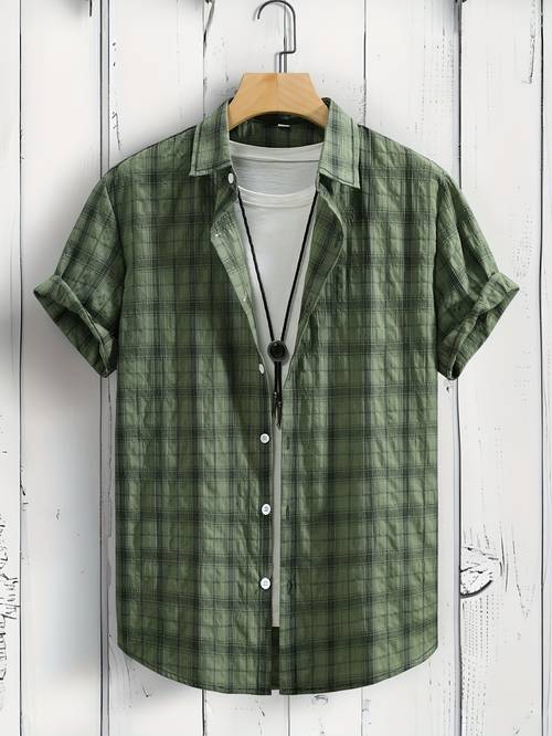 Summer Men's Casual Fashion Breathable Plaid Short-Sleeve Shirt