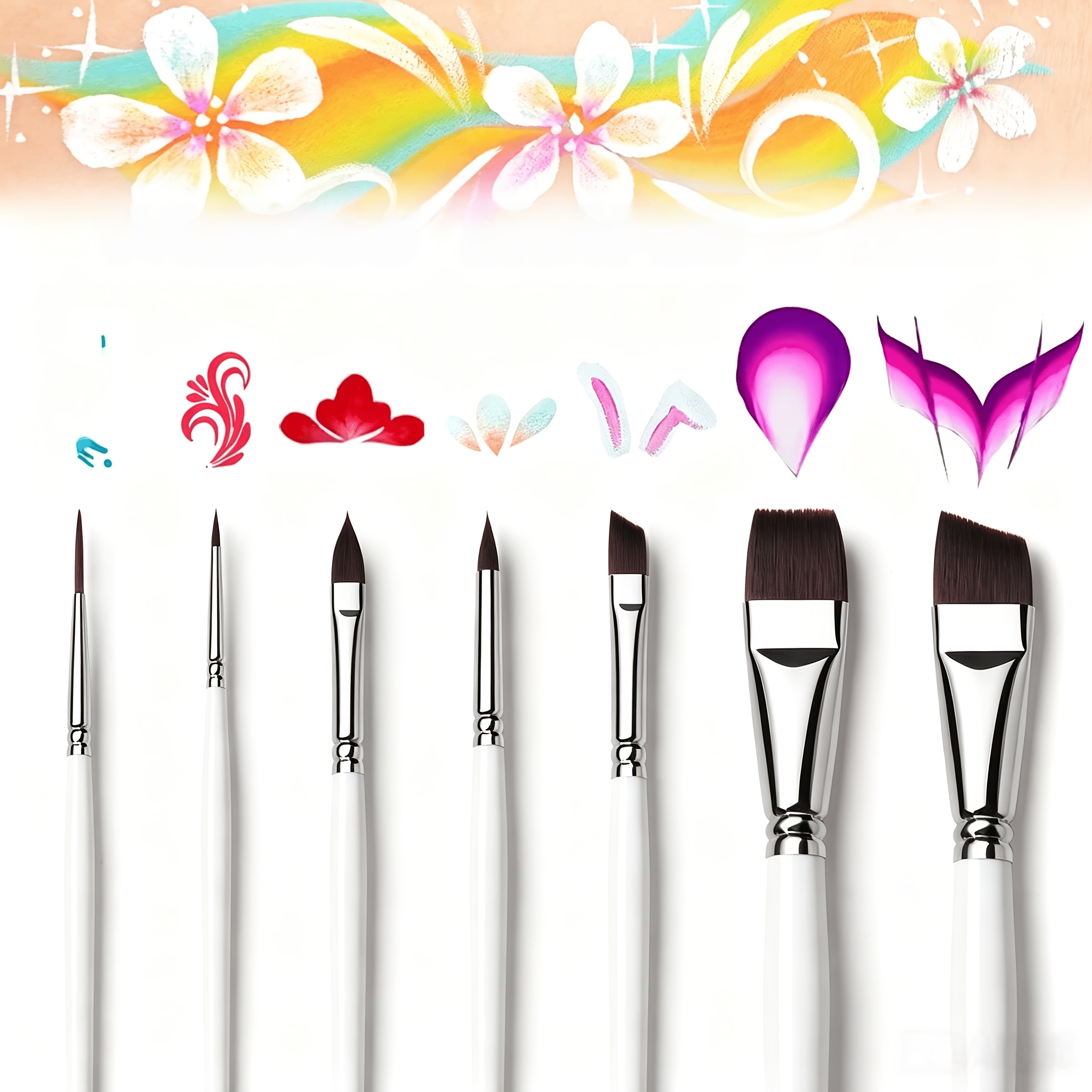 TEMU 7pcs Professional Face& Body Paint Brush Set- Multi-shape Artist Brushes For Halloween Cosplay, Easter, Acrylic, Oil, Watercolor& Gouache, Ideal