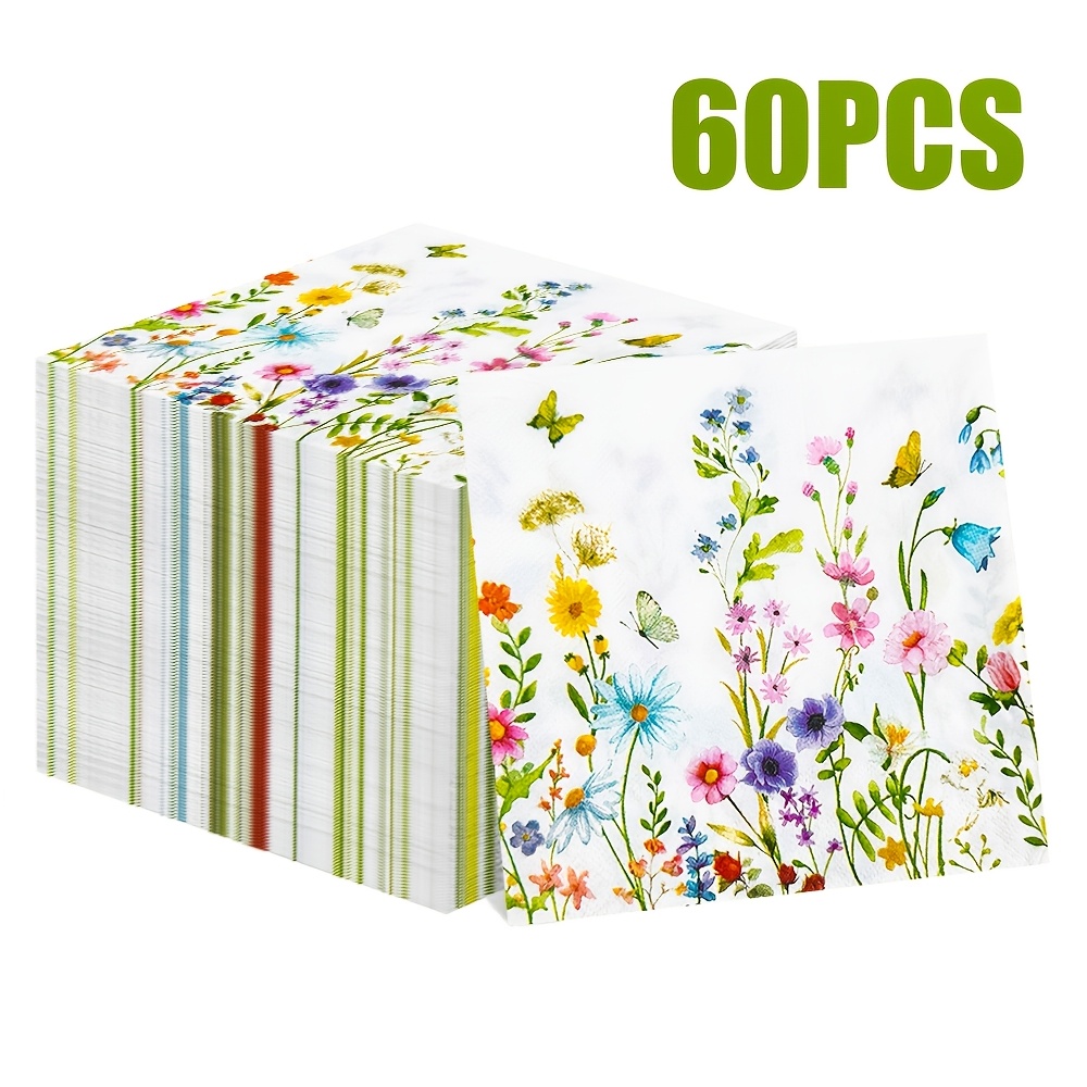 Image of 60pcs Floral Print Napkin Set Disposable Napkins Suitable For Wedding Party Restaurant Napkins 13 X 13 Inches