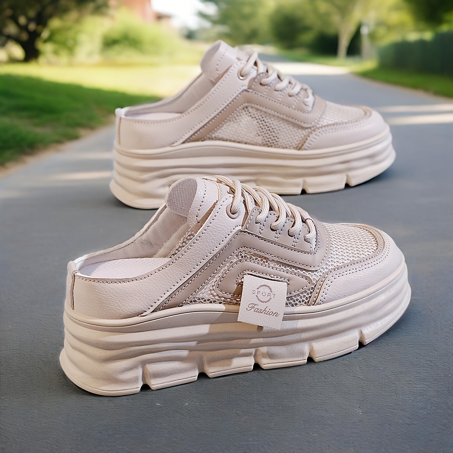 Women's Chunky Platform Sneakers Black *-Block Lace-Up Casual Shoes  with Thick TPU Sole for Height Leg-Lengthening, Breathable Synthetic  Cover,