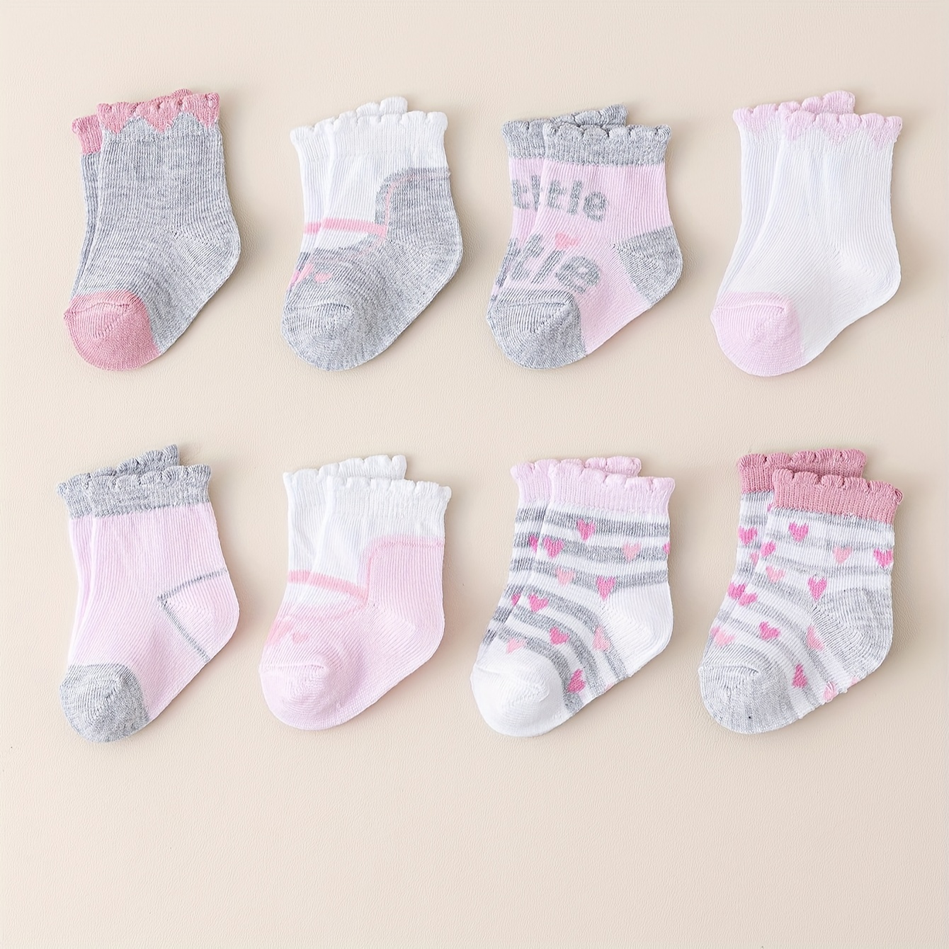 

8 Pairs Soft Comfortable Fashionable Baby Socks For All Seasons, 65% Polyester 35% Spandex, Machine Washable Knit Fabric, Cute Infant Girls' Socks