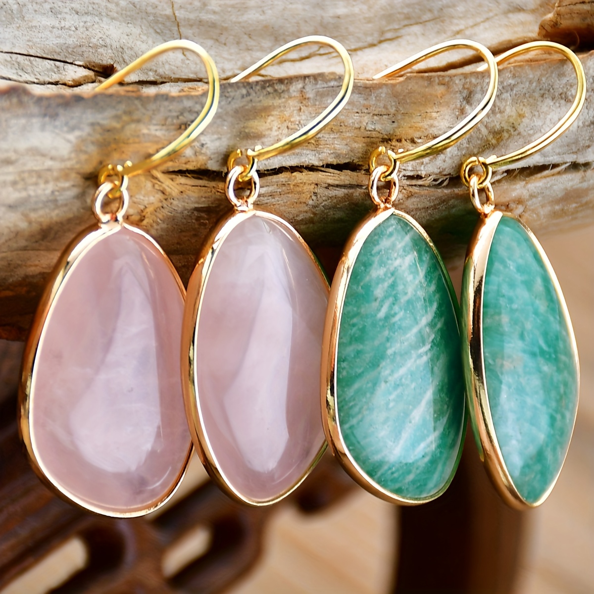 Aquamarine Earrings with Natural Rose Quartz