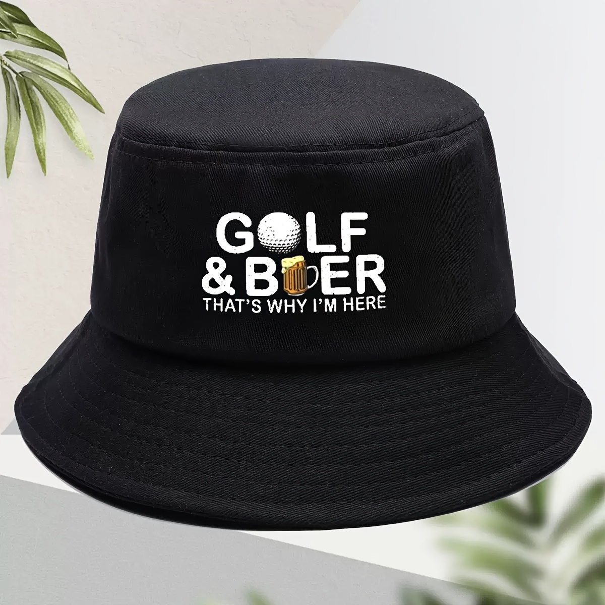 TEMU 1 "golf & Beer" Bucket Hat - 100% Polyester, Featuring A " " Slogan And Golf Ball Pattern, An Essential For Outdoor Golf Enthusiasts, A Casual
