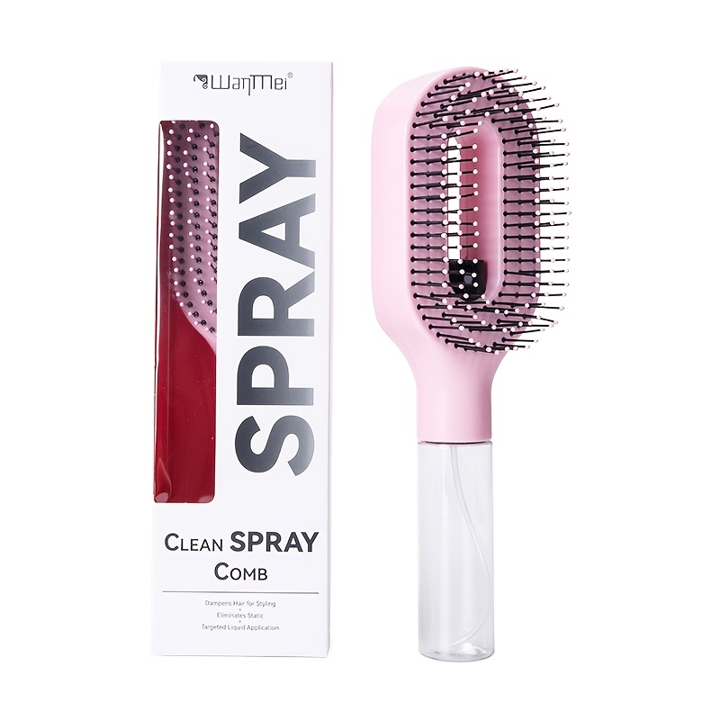 TEMU 2-in-1 Misting Hair Brush Mist Sprayer, Detangling Hairbrush For Straight Hair & Curly, Refillable Reservoir, Portable