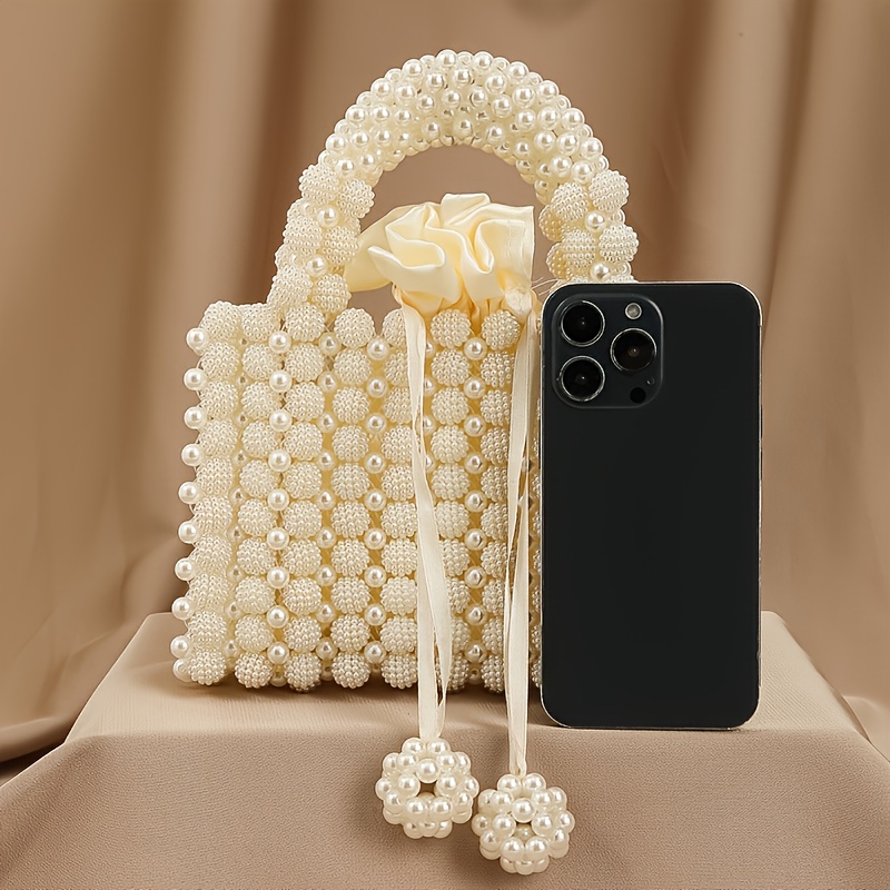 Pochette De Soirée Élégante Pour Femme - Avec Nœud Et Poignée Perles - Idéale Mariage, Fête - 22x14,5 Cm - 9