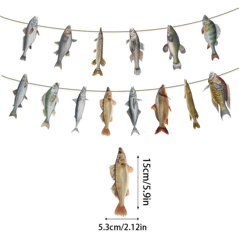 Image of 1set Fishing Theme Multiple Simulated Fish Flag Pulling, Suitable For Fishing Theme Birthday Parties, Fisherman Style Gatherings, Outdoor Camping Scene Decoration