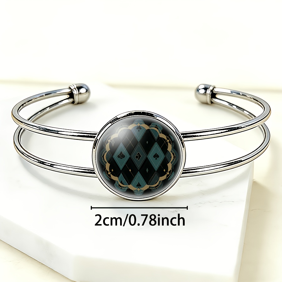 Women's Adjustable Open Bangle, Black Background Floral Design