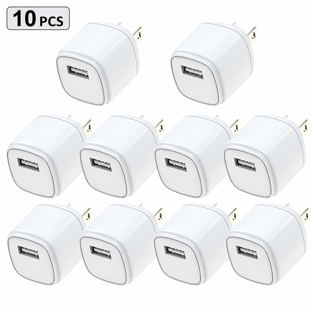 TEMU 5v 1a 5w White Wall Charger Cubes, (10pcs) Each With A Single Usb Port Rated At 1a/5v, Suitable For Travel And Compatible With Phone Models