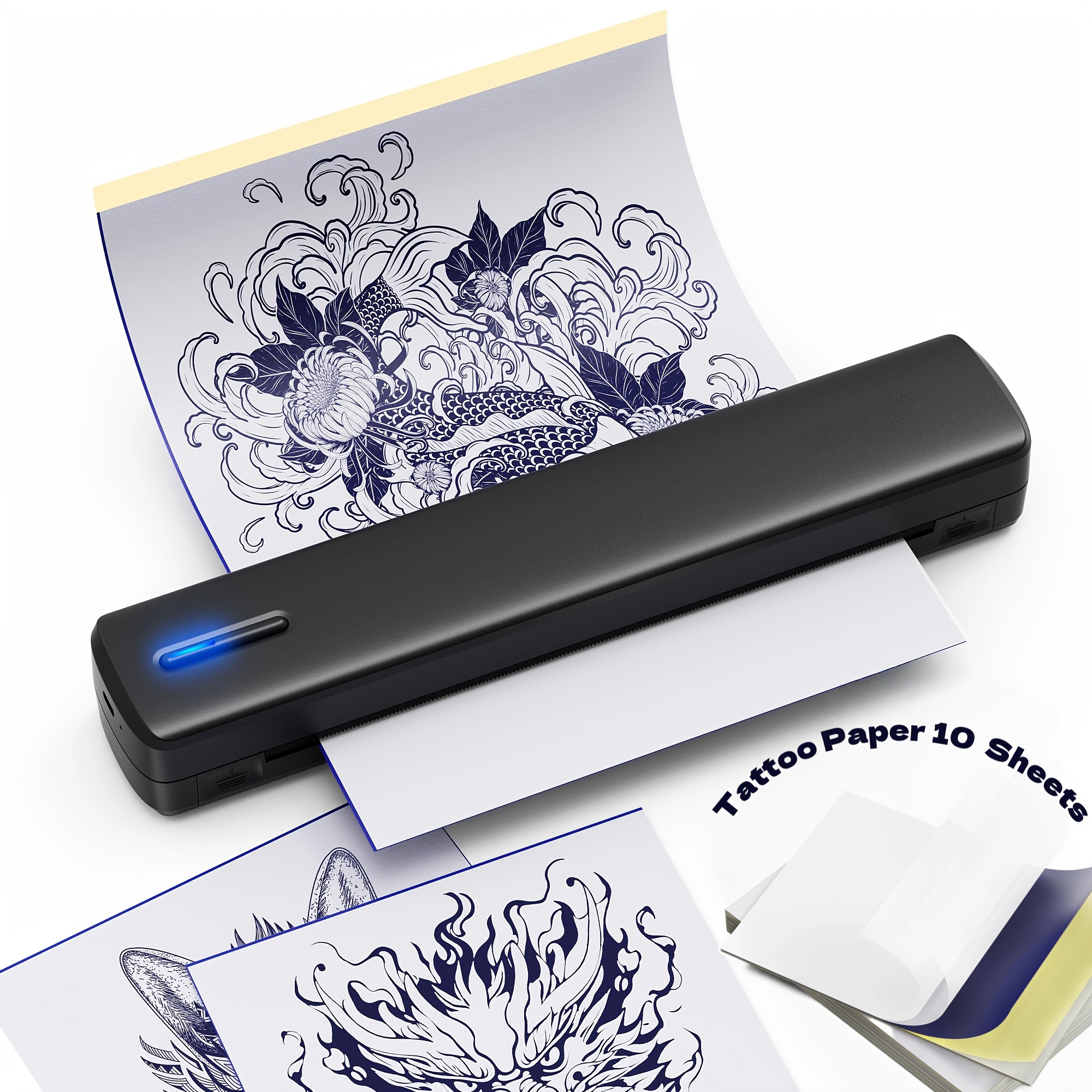 Image of Tattoo Transfer Printer Portable - Ink-free Thermal Stencil Printer, Wireless App Control, Built-in Battery, 10 Sheets Transfer Paper