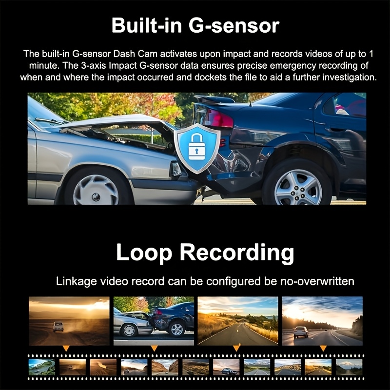 Dual Dash Cam with 1080P Front and 720P Interior, Night Vision