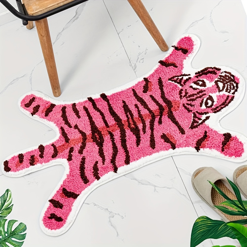 TEMU ' Tiger Bath Mat - Cute Tiger-shaped Non-slip Absorbent Plush Rug Suitable For Bathtub, Shower, Door - Machine Washable Soft & Bathroom