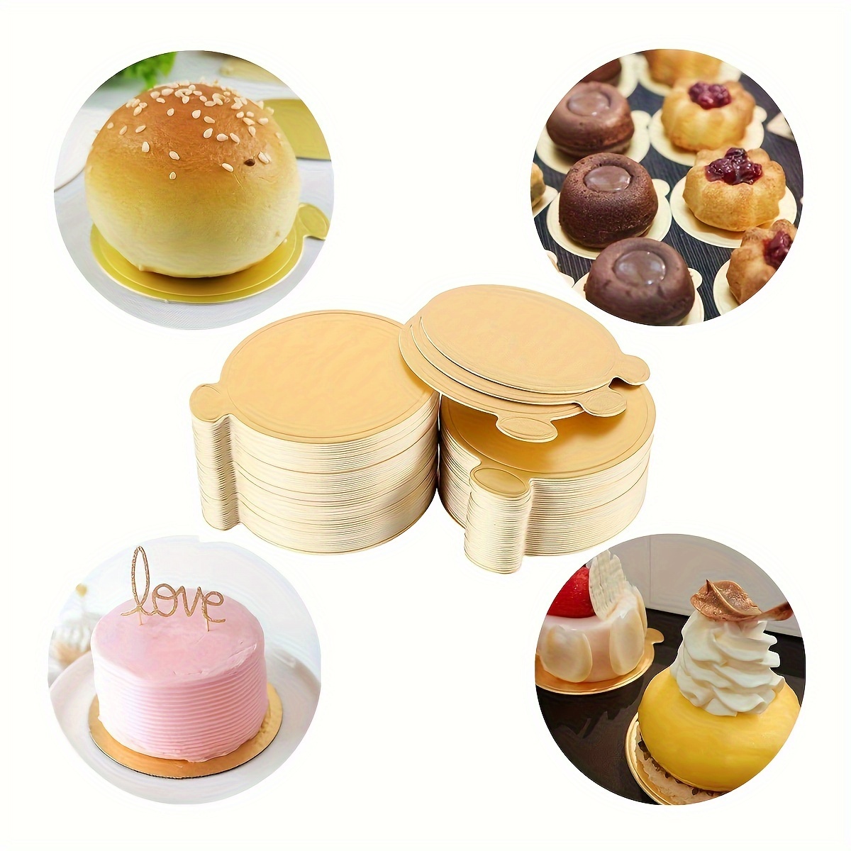 

50/100pcs Round Golden Cardboard Mini Cake Base, Mousse Dessert Board Base, Disposable Cupcake Boards, For Wedding Birthday Party Displays Tray