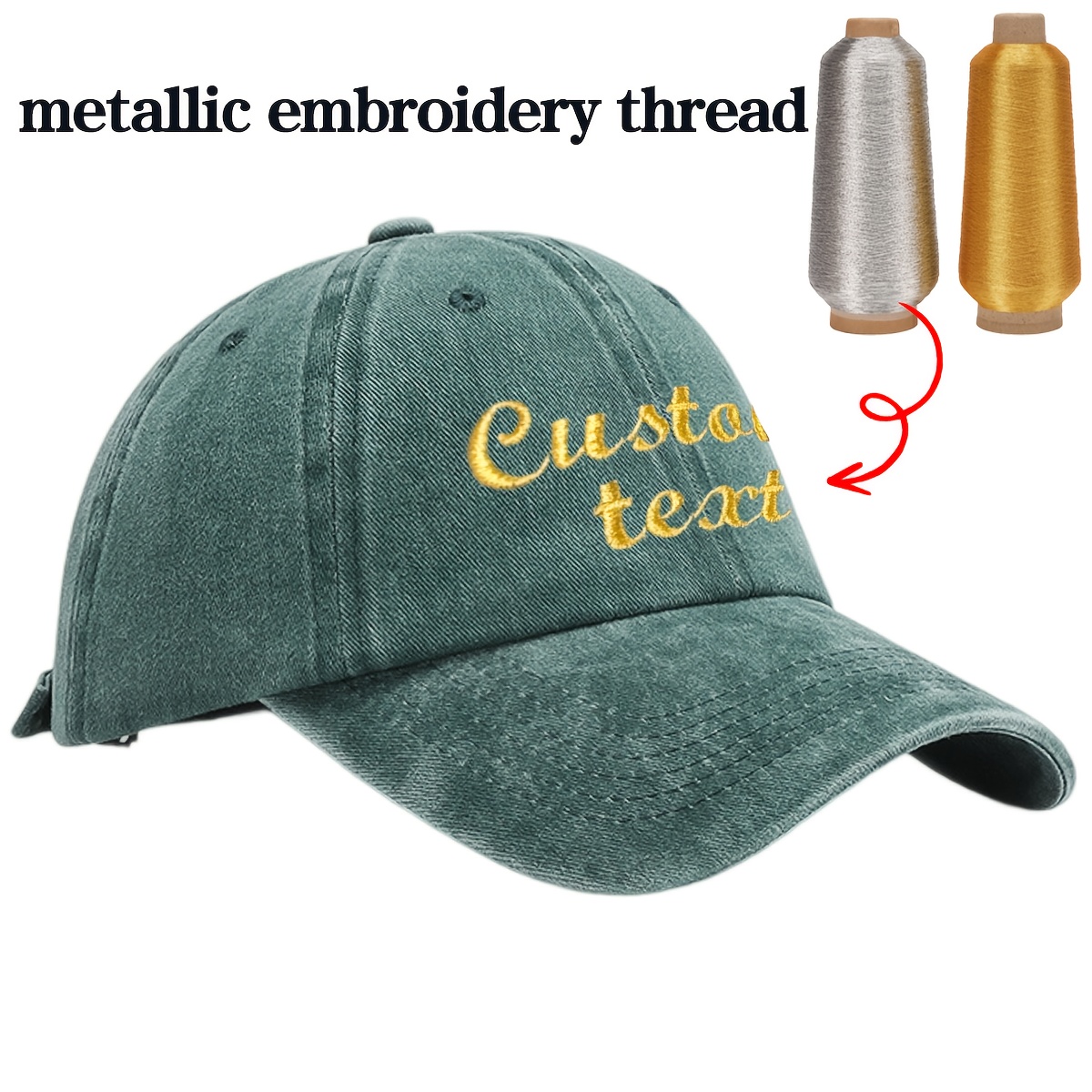 Custom Baseball Cap with Embroidery, Personalized Text in Metallic Thread