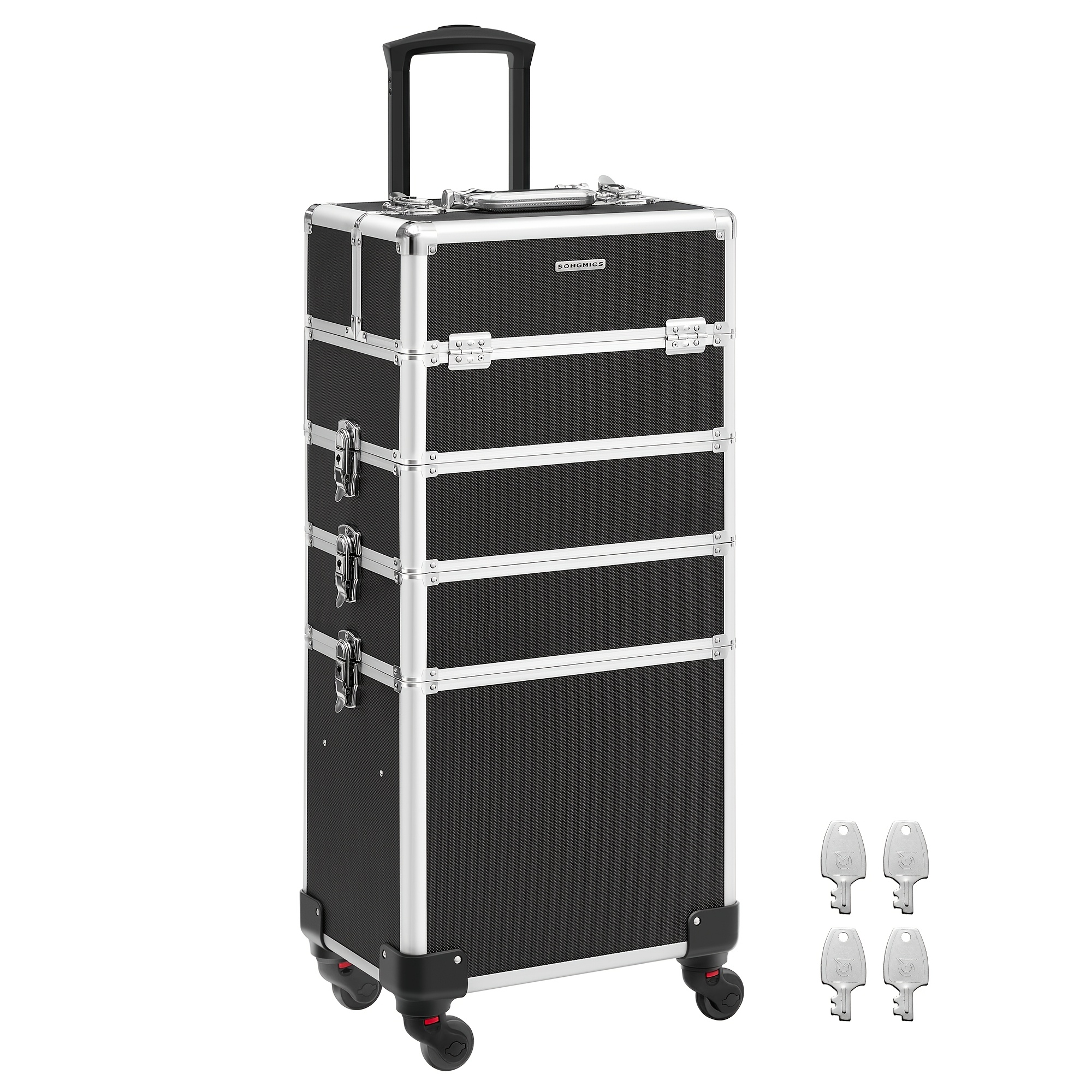 Makeup Artist's , 4-in-1 Beauty Case, Spacious Cart For Hair Professionals, Secure Rolling Makeup Box With 360-degree Wheels, Black